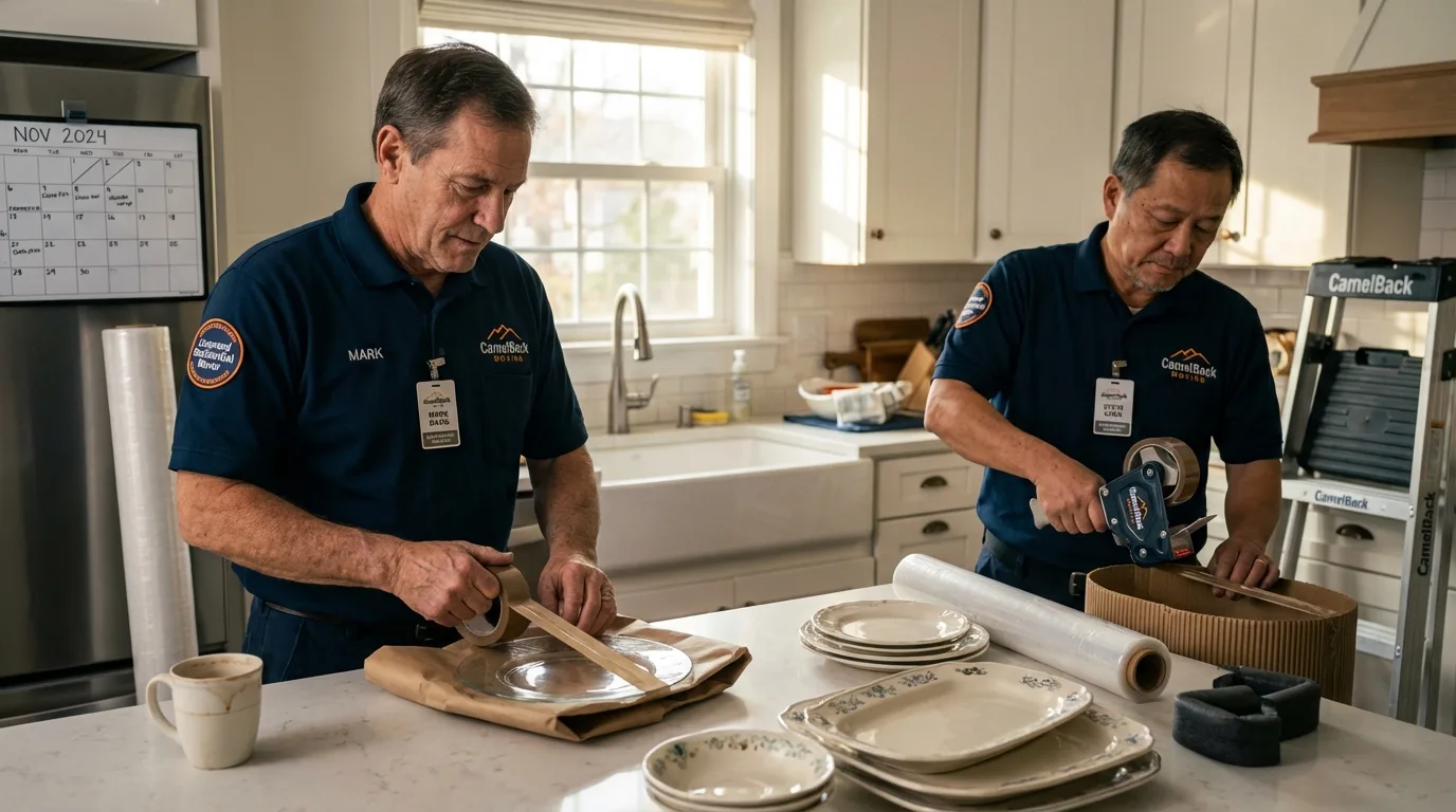 Professional crew packing kitchen dishware in Rockwell City, IA
